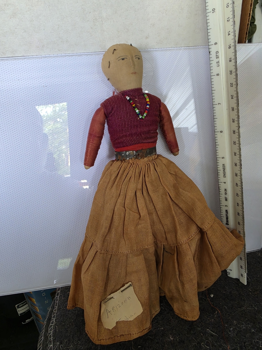 Hand Crafted Vintage Native American Cloth Head Doll 9 Inch
